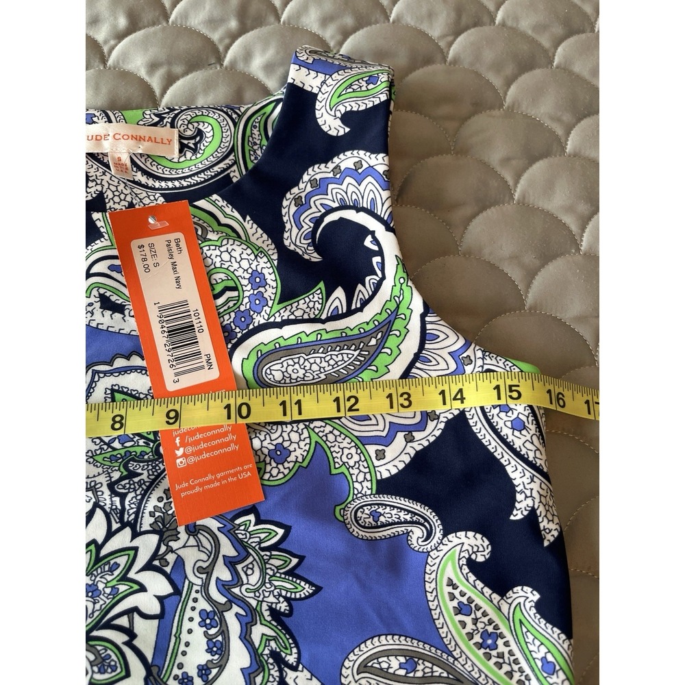 Jude Connally Beth Sleveless Shift Stretch Dress Blue Green Paisley Small Preppy - Picture 6 of 9